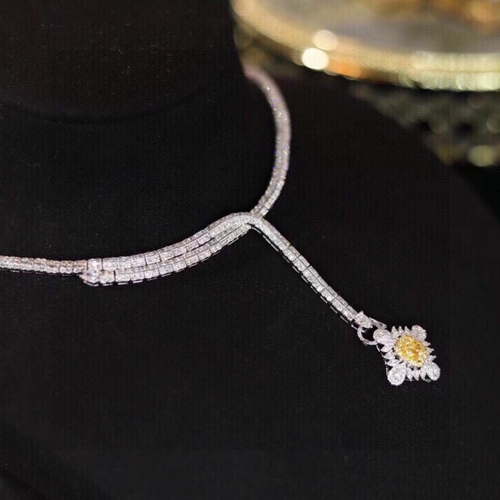 14k Gold 10.00 Ctw Natural Yellow Diamond & Diamond Necklace - 5