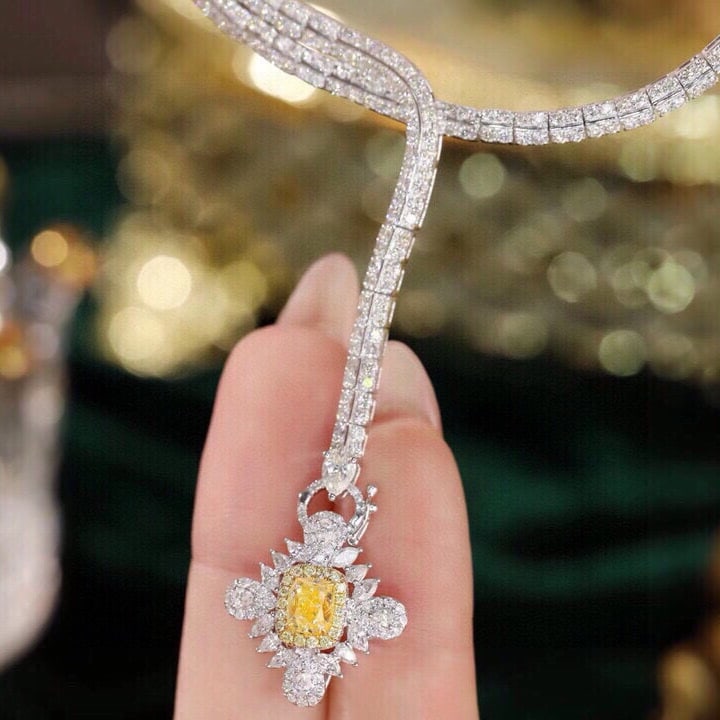 14k Gold 10.00 Ctw Natural Yellow Diamond & Diamond Necklace - 6