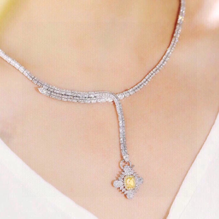 14k Gold 10.00 Ctw Natural Yellow Diamond & Diamond Necklace - 8