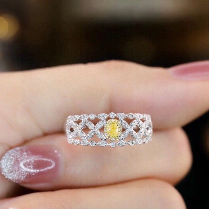 14k Gold 0.50 Ctw Natural Yellow Diamond & Diamond Ring - 5