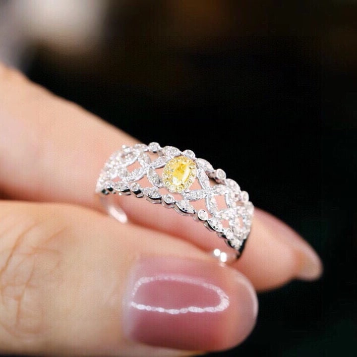 14k Gold 0.50 Ctw Natural Yellow Diamond & Diamond Ring - 6