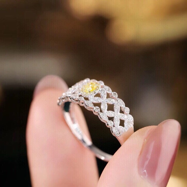 14k Gold 0.50 Ctw Natural Yellow Diamond & Diamond Ring - 7