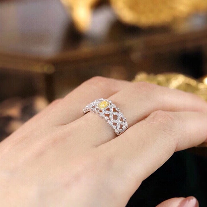 14k Gold 0.50 Ctw Natural Yellow Diamond & Diamond Ring - 8