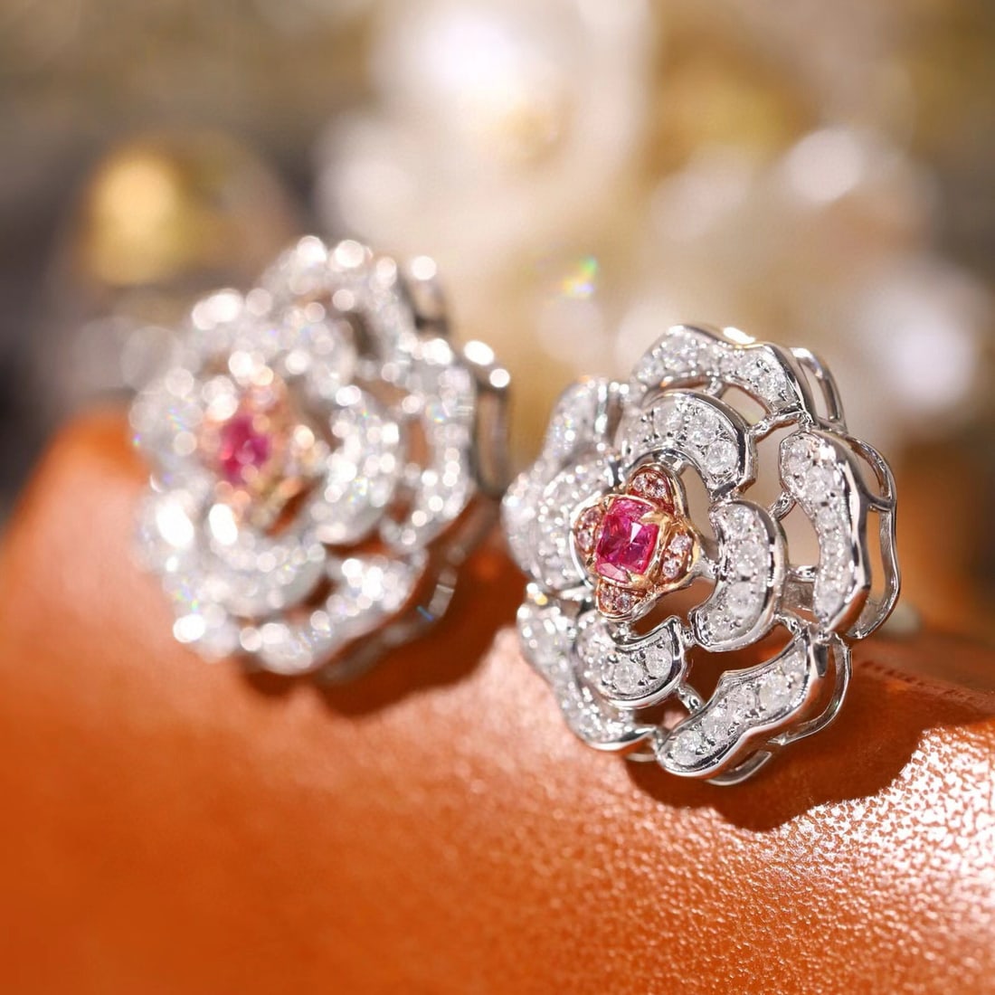 14k Gold 0.90 Ctw Natural Pink Diamond & Diamond Earrings - 2