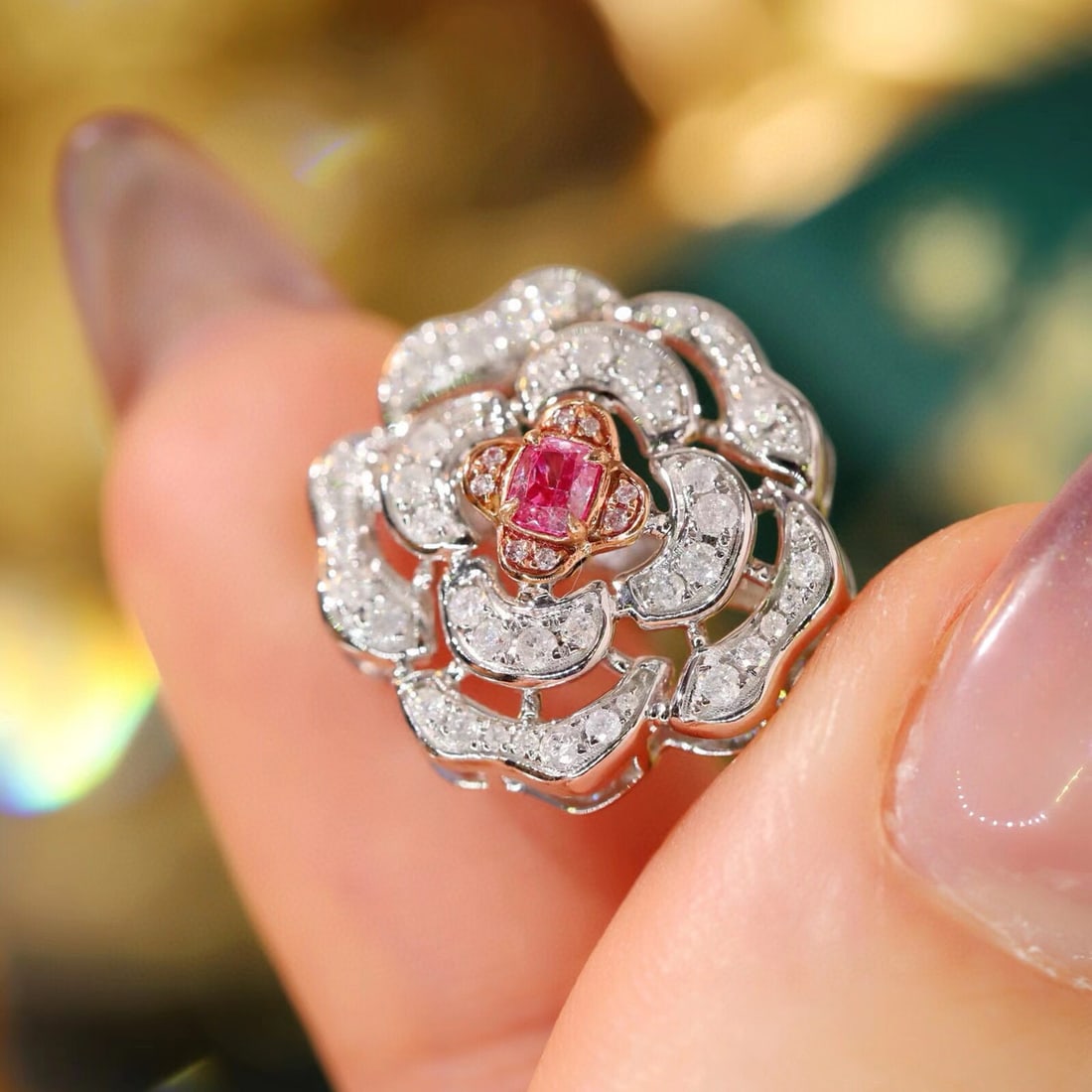 14k Gold 0.90 Ctw Natural Pink Diamond & Diamond Earrings - 5