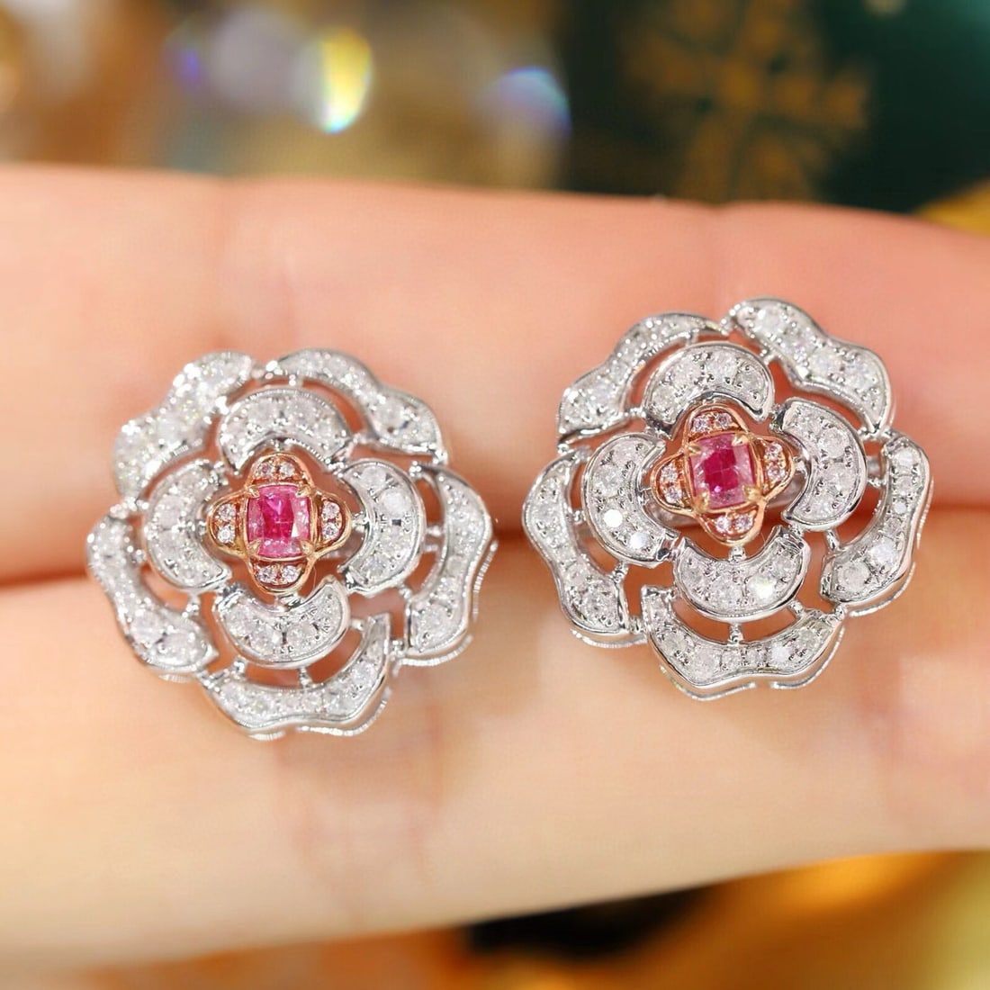14k Gold 0.90 Ctw Natural Pink Diamond & Diamond Earrings - 6
