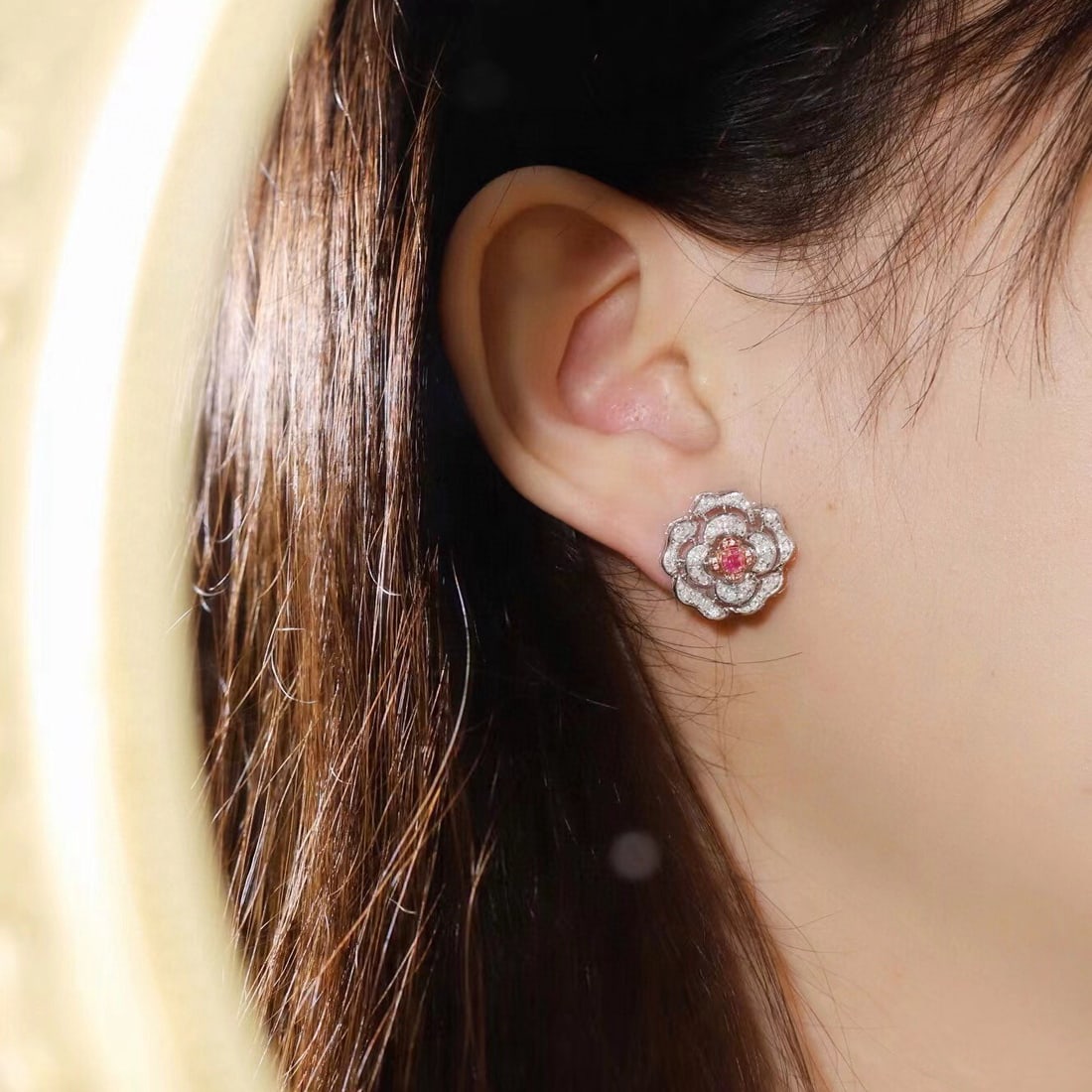 14k Gold 0.90 Ctw Natural Pink Diamond & Diamond Earrings - 7