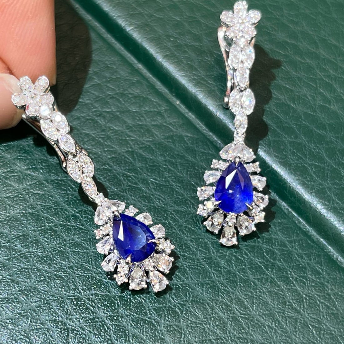 14k Gold 2.87 Ctw Vivid Blue Natural Sapphire & Sapphire Earrings - 2