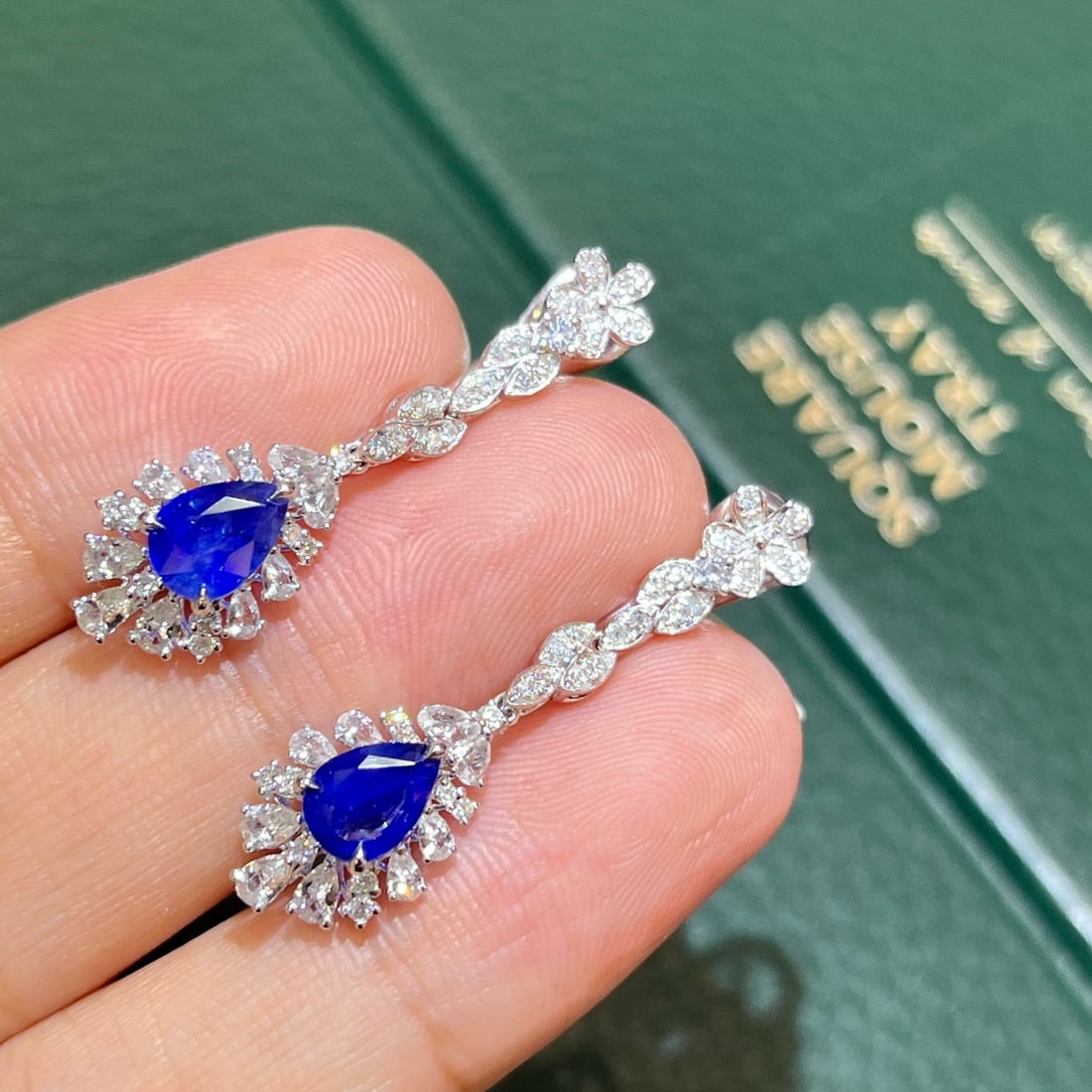 14k Gold 2.87 Ctw Vivid Blue Natural Sapphire & Sapphire Earrings - 5