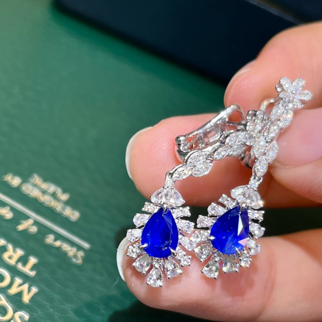 14k Gold 2.87 Ctw Vivid Blue Natural Sapphire & Sapphire Earrings - 6