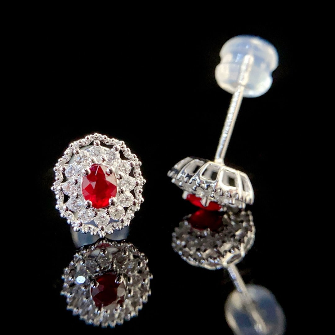 14k Gold 0.63 Ctw Natural Ruby & Diamond Earrings - 2