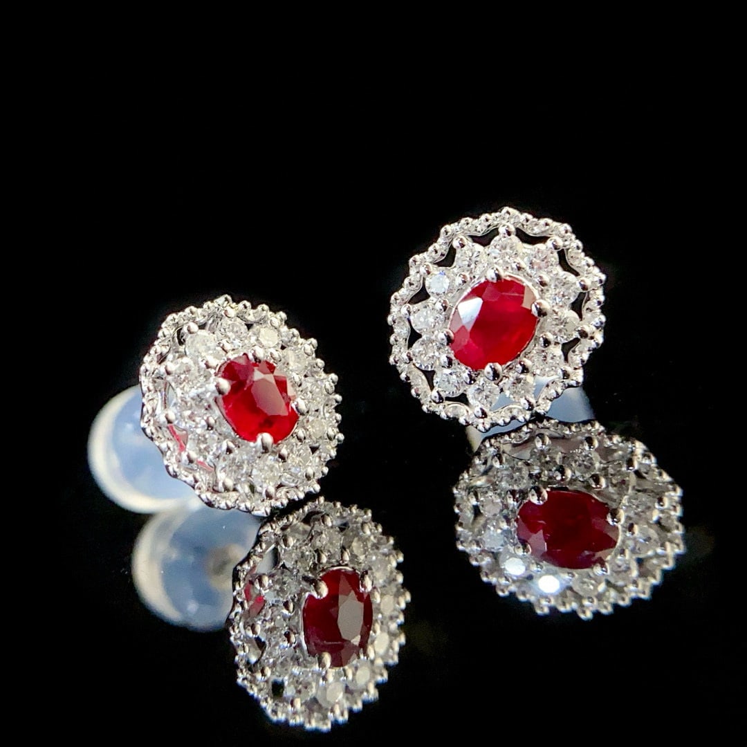 14k Gold 0.63 Ctw Natural Ruby & Diamond Earrings - 3