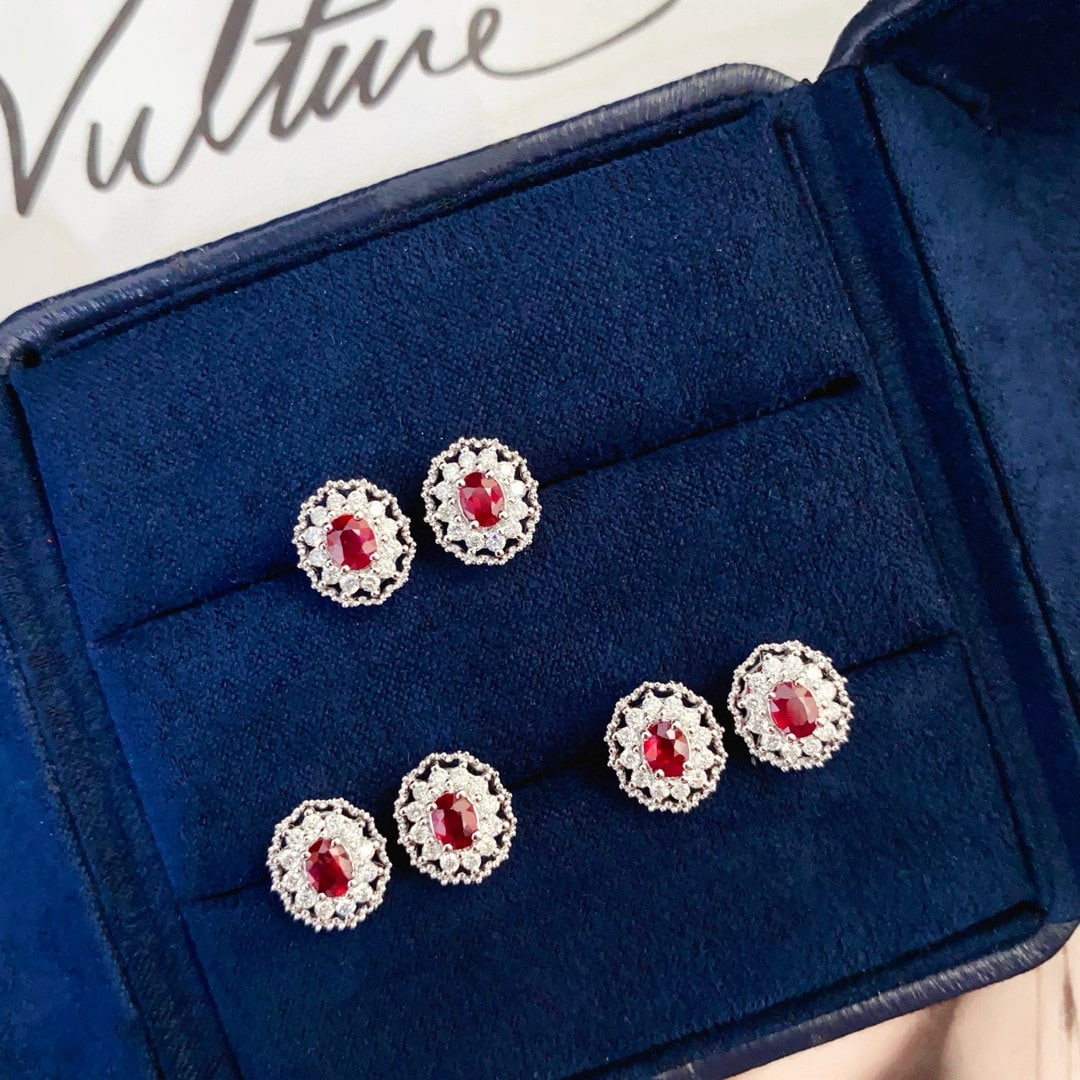 14k Gold 0.63 Ctw Natural Ruby & Diamond Earrings - 4