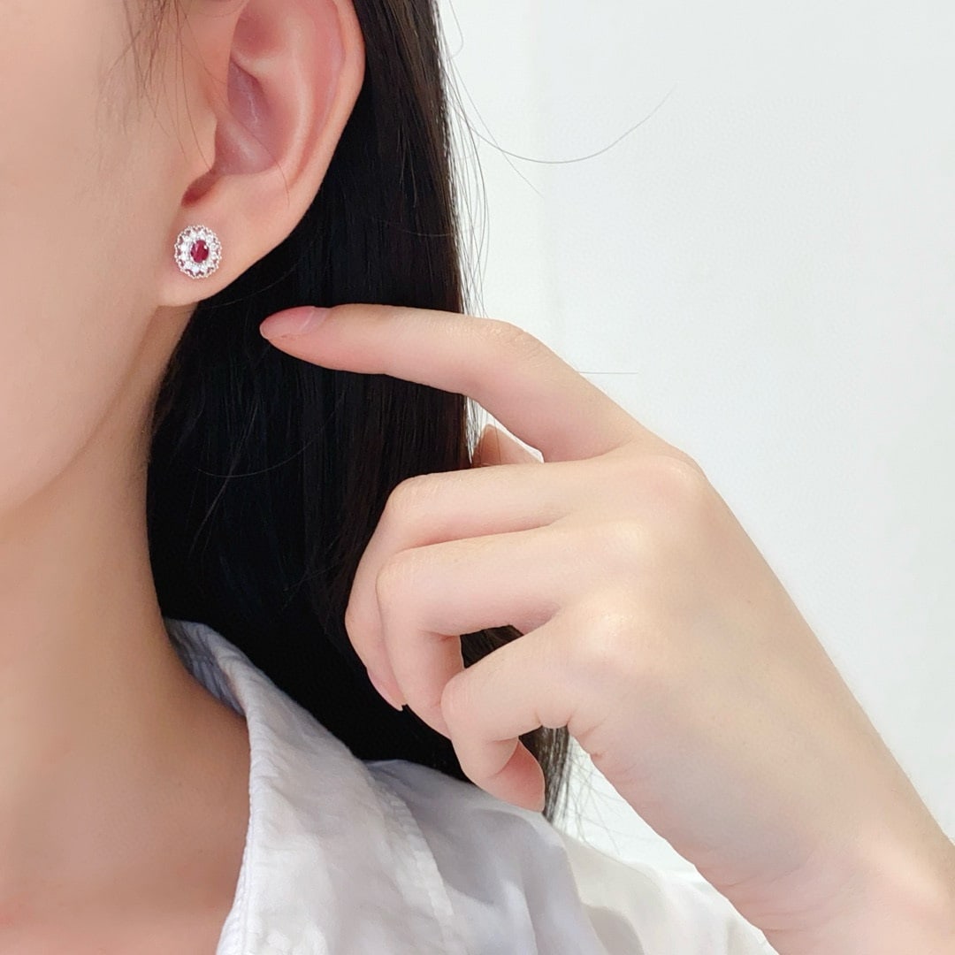 14k Gold 0.63 Ctw Natural Ruby & Diamond Earrings - 6