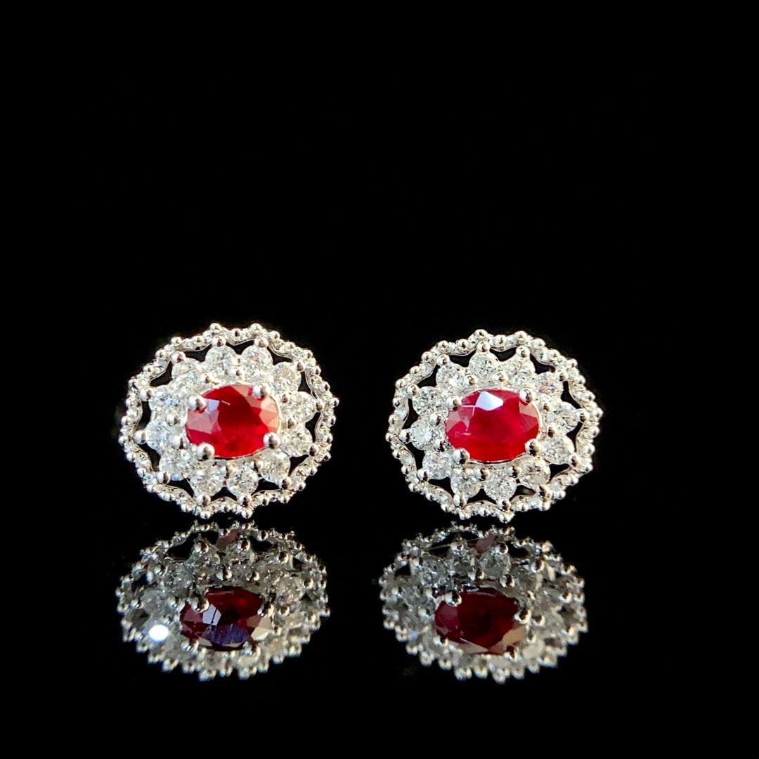 14k Gold 0.63 Ctw Natural Ruby & Diamond Earrings - 7