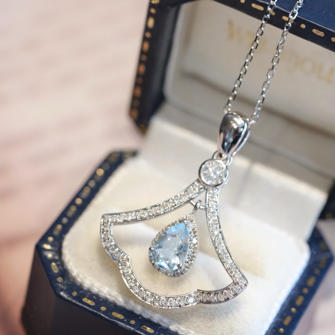 14k Gold 0.67 Ctw Natural Aquamarine & Diamond Pendant( Without Chain ) - 2