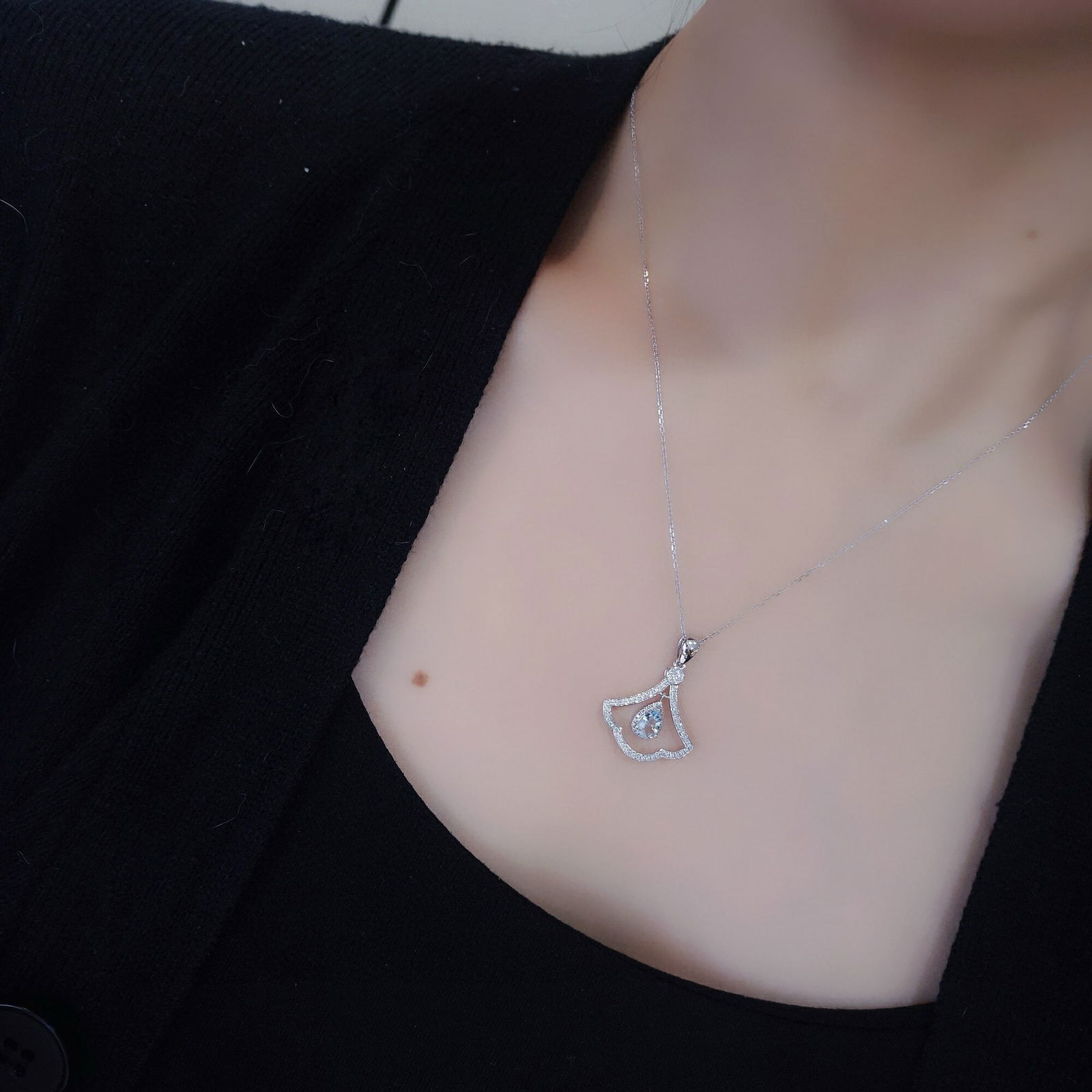 14k Gold 0.67 Ctw Natural Aquamarine & Diamond Pendant( Without Chain ) - 5