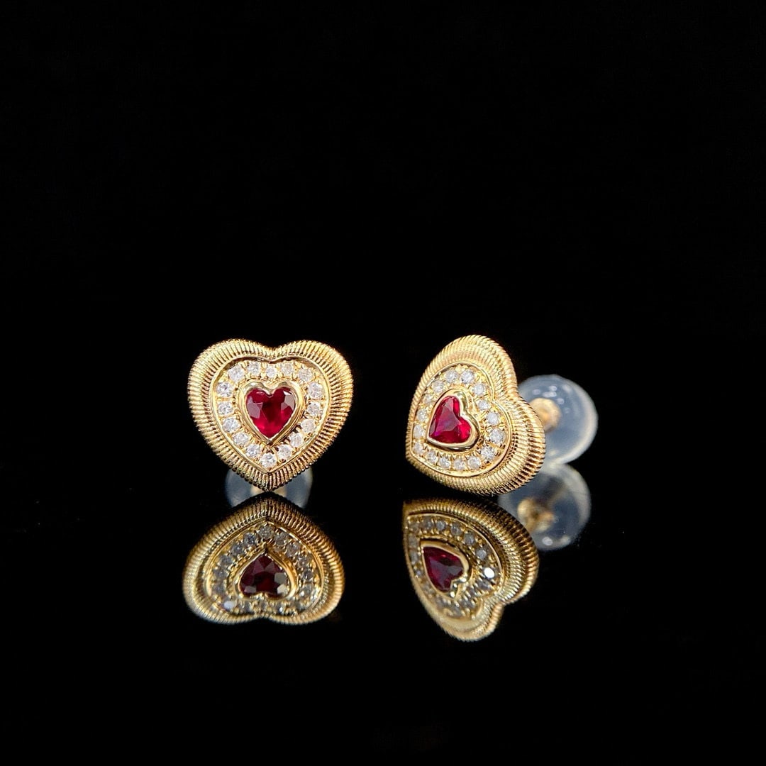 14k Gold 0.34 Ctw Natural Ruby & Diamond Earrings - 4