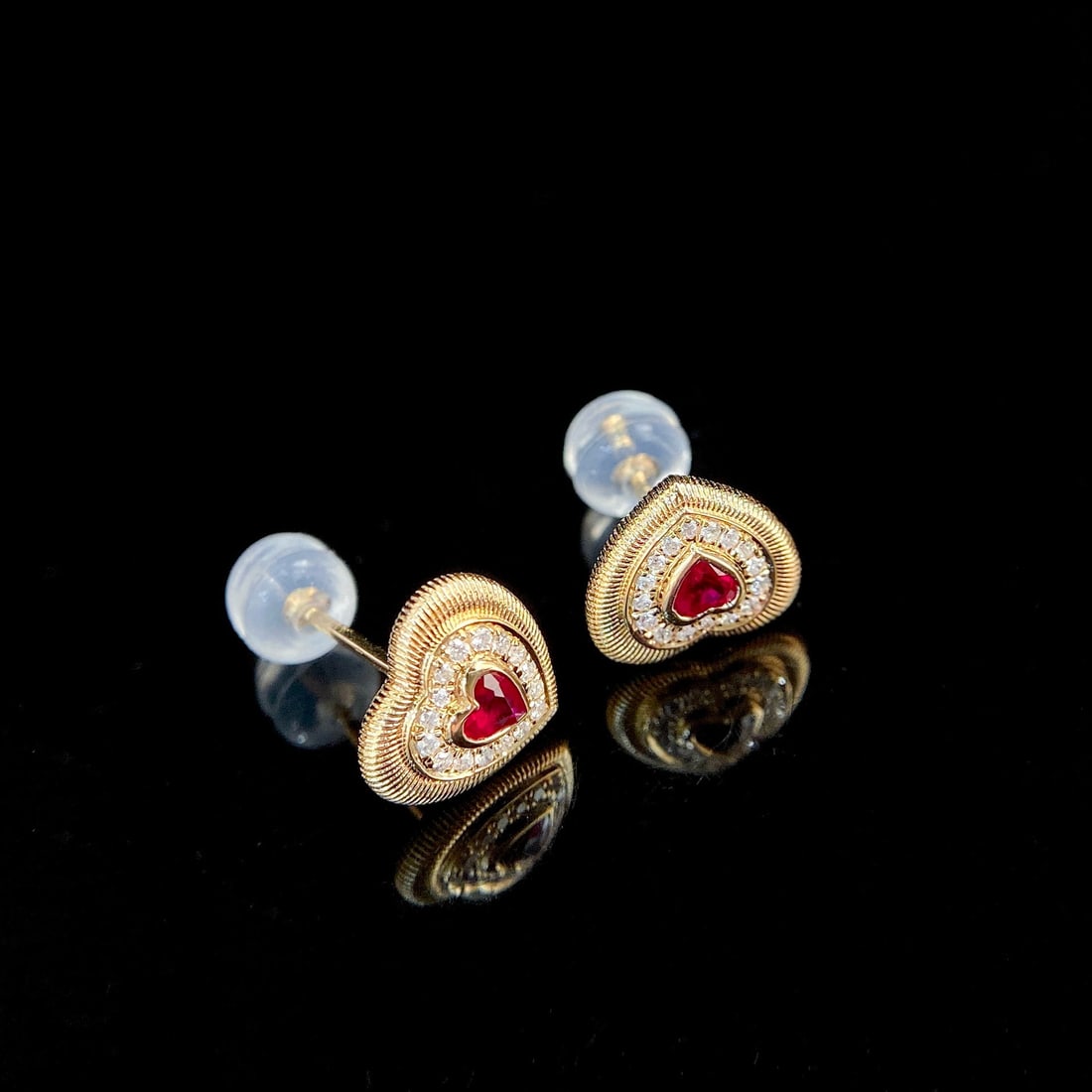 14k Gold 0.34 Ctw Natural Ruby & Diamond Earrings - 5