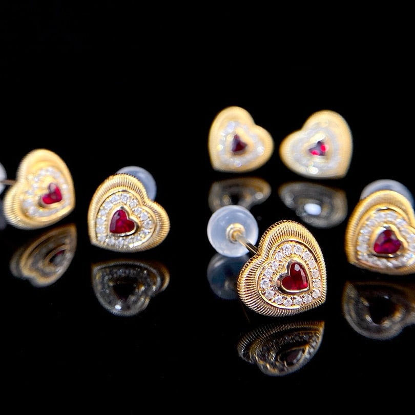 14k Gold 0.34 Ctw Natural Ruby & Diamond Earrings - 6