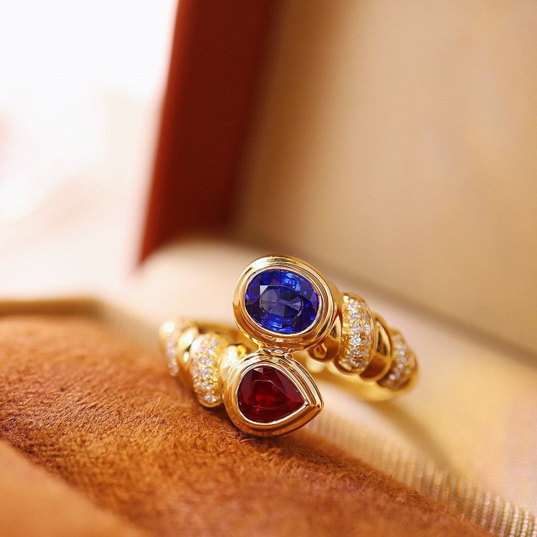 14k Gold 1.07 Ctw Natural Sapphire & Ruby & Diamond Ring - 2