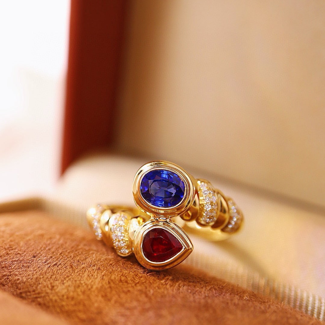 14k Gold 1.07 Ctw Natural Sapphire & Ruby & Diamond Ring - 3