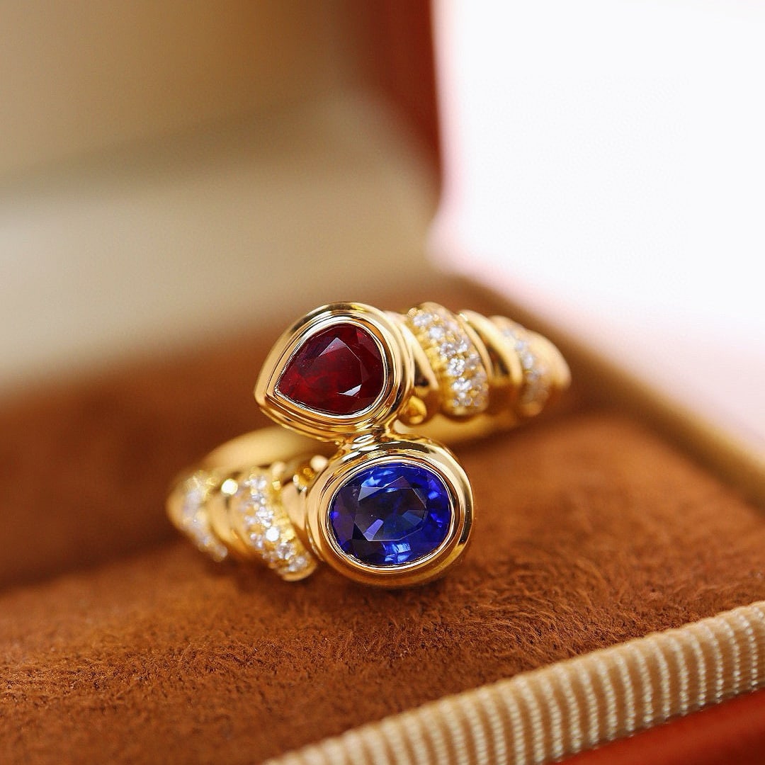 14k Gold 1.07 Ctw Natural Sapphire & Ruby & Diamond Ring - 5