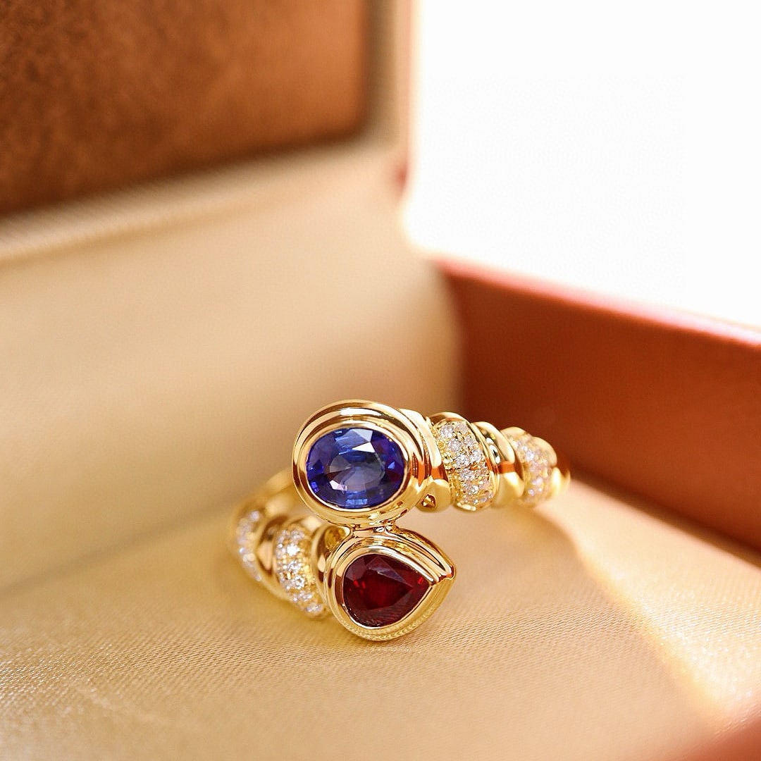 14k Gold 1.07 Ctw Natural Sapphire & Ruby & Diamond Ring - 6