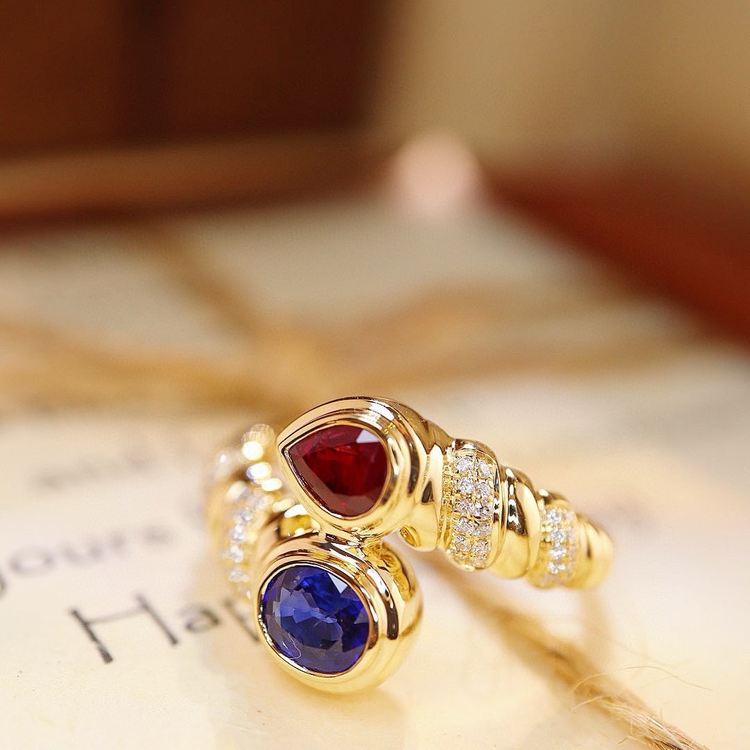 14k Gold 1.07 Ctw Natural Sapphire & Ruby & Diamond Ring - 9