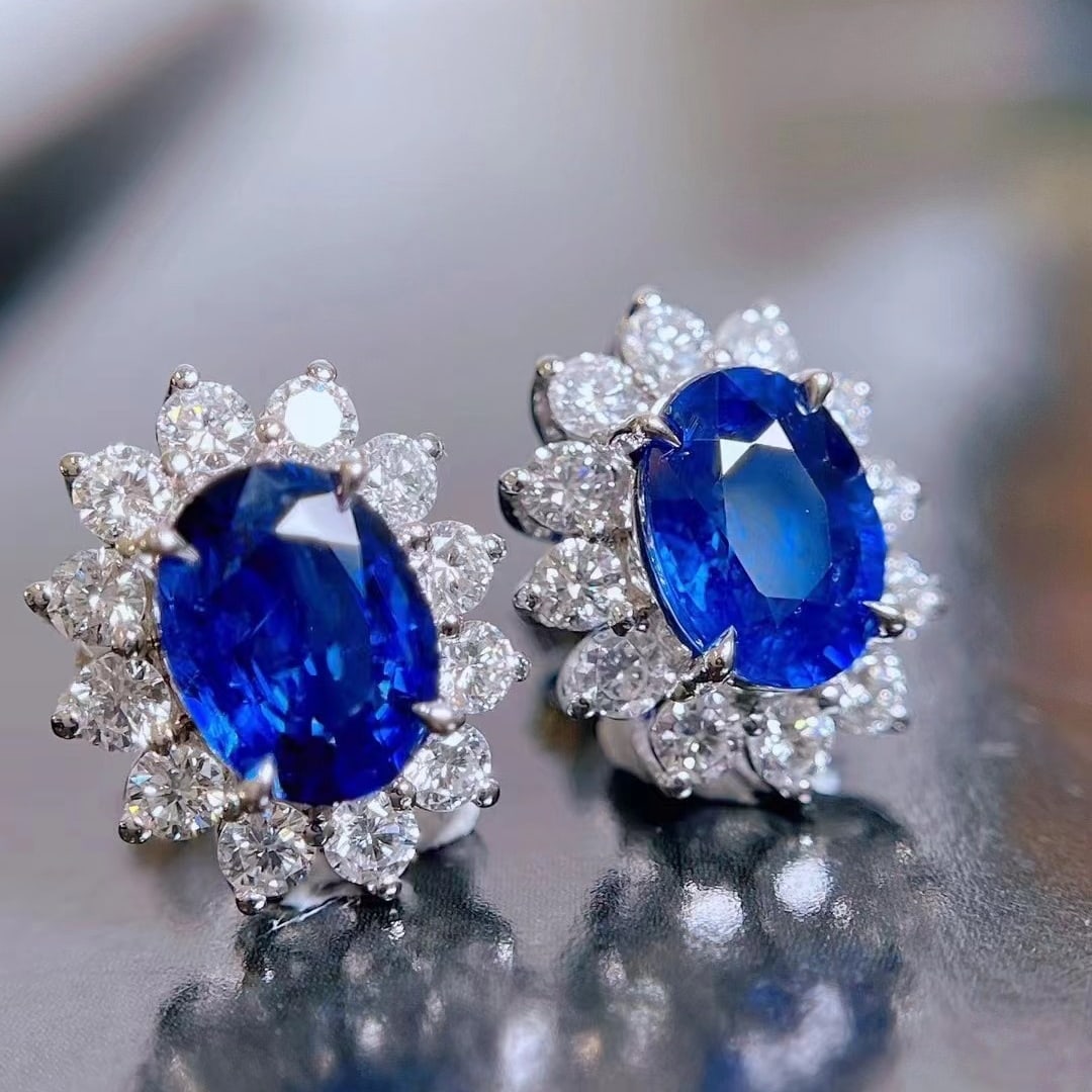 14k Gold 4.14 Ctw Natural Sapphire & Diamond Earrings - 2