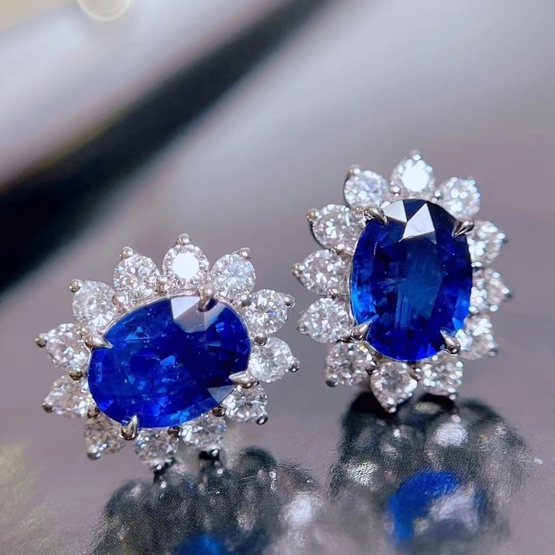 14k Gold 4.14 Ctw Natural Sapphire & Diamond Earrings - 3