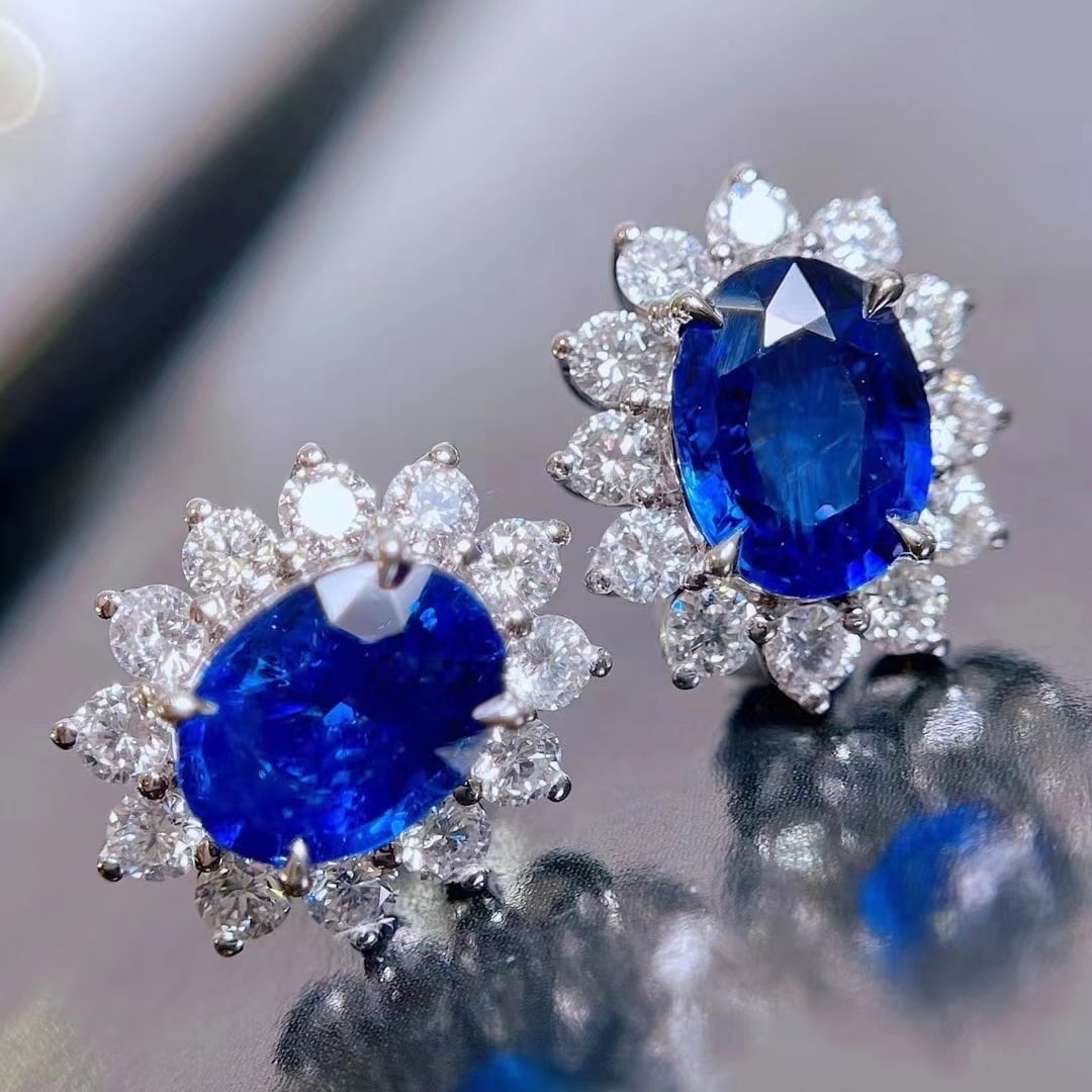 14k Gold 4.14 Ctw Natural Sapphire & Diamond Earrings - 4