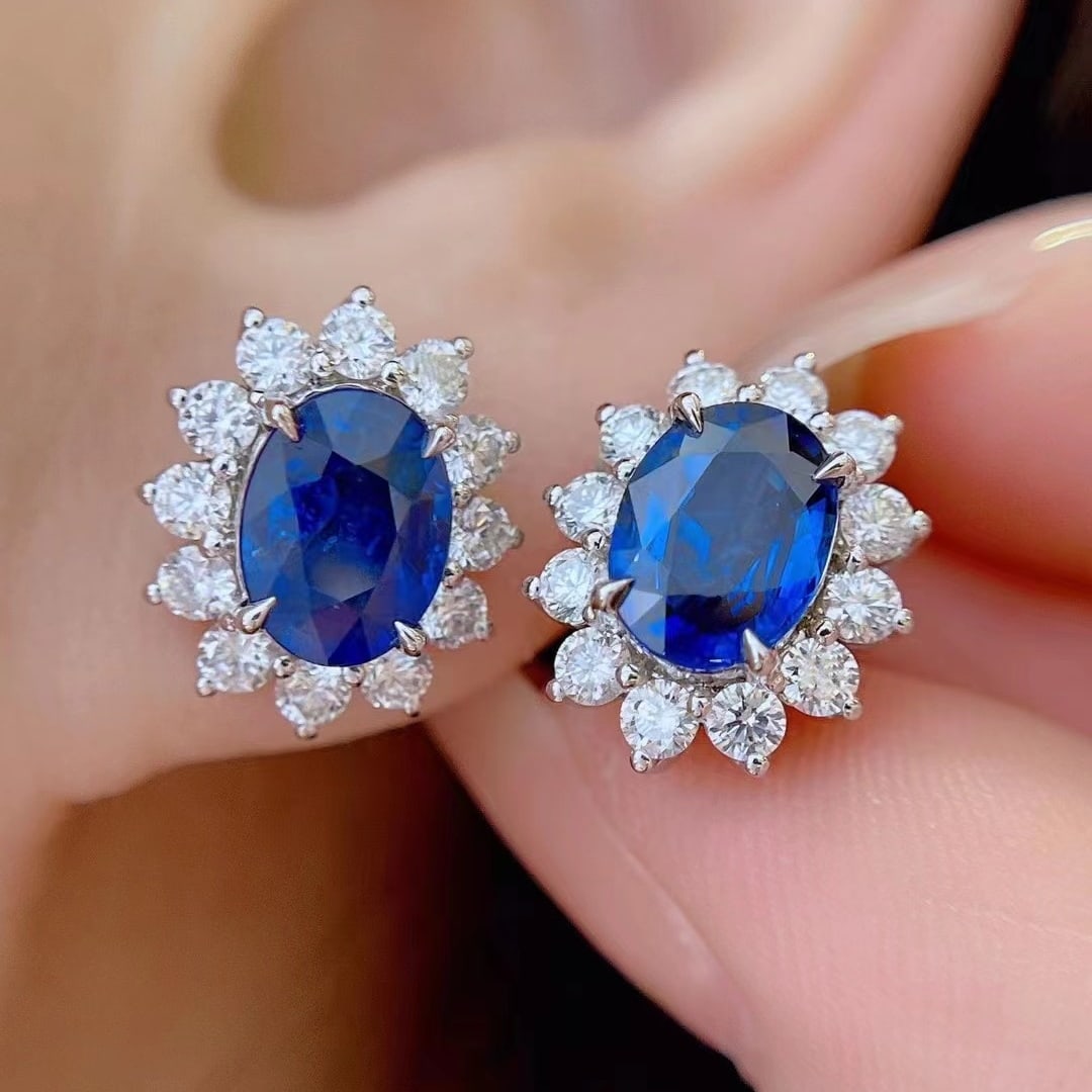14k Gold 4.14 Ctw Natural Sapphire & Diamond Earrings - 6