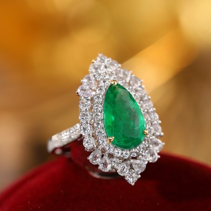 14k Gold 4.34 Ctw Vivid Green Natural Emerald & Sapphire Ring/pendant( Without Chain ) - 2