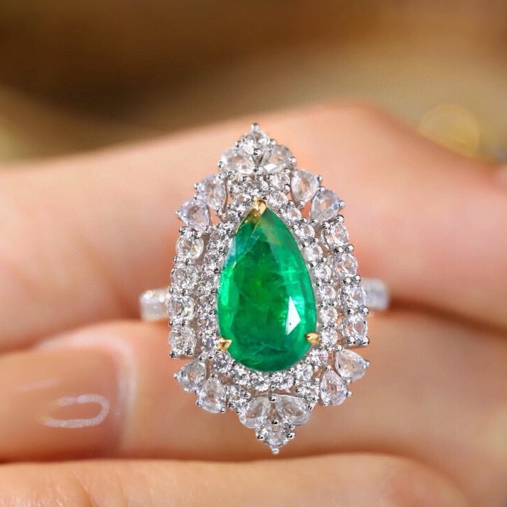 14k Gold 4.34 Ctw Vivid Green Natural Emerald & Sapphire Ring/pendant( Without Chain ) - 3