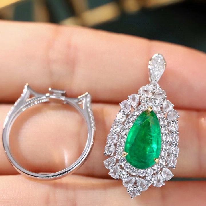 14k Gold 4.34 Ctw Vivid Green Natural Emerald & Sapphire Ring/pendant( Without Chain ) - 4