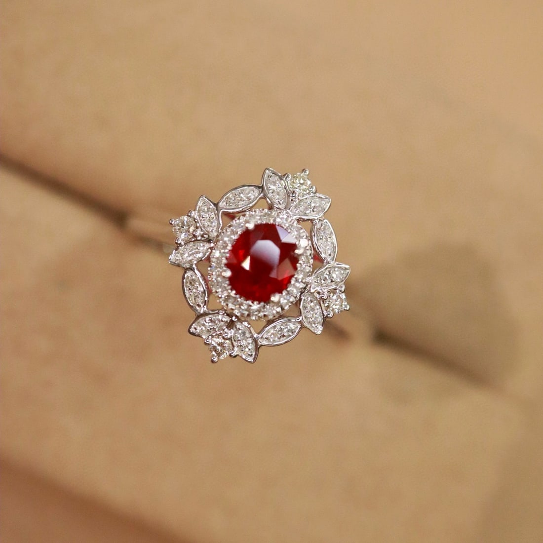 14k Gold 0.82 Ctw Natural Ruby & Diamond Ring - 7