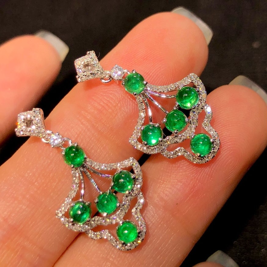 14k Gold 1.43 Ctw Natural Emerald & Diamond Earrings - 2