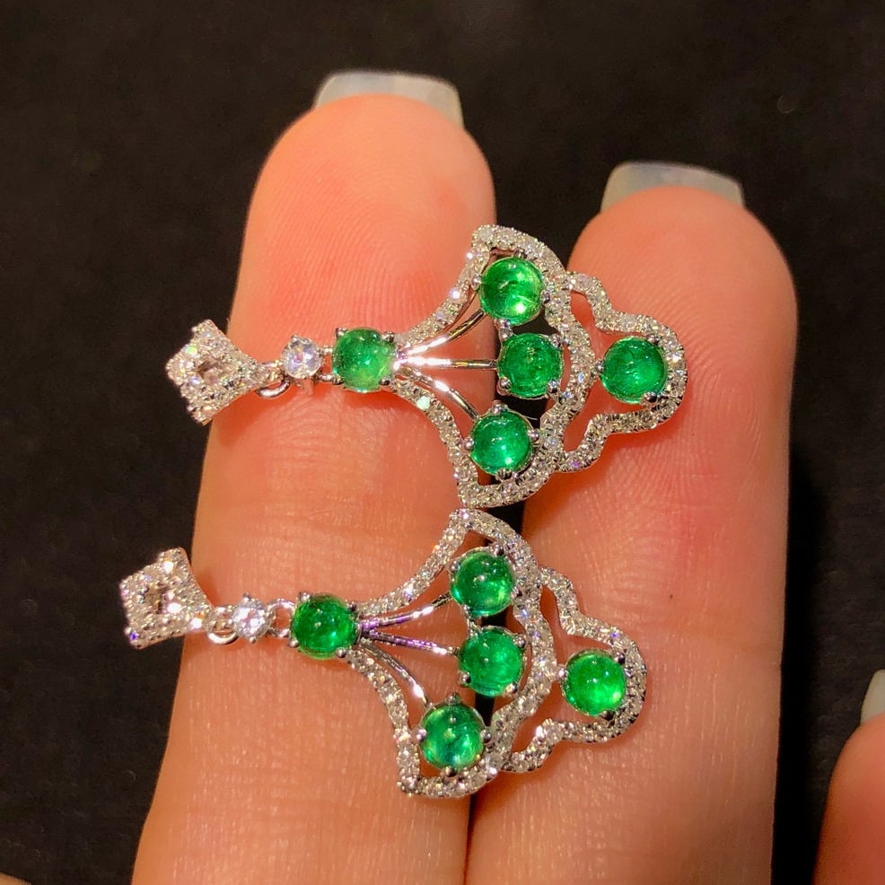 14k Gold 1.43 Ctw Natural Emerald & Diamond Earrings - 3