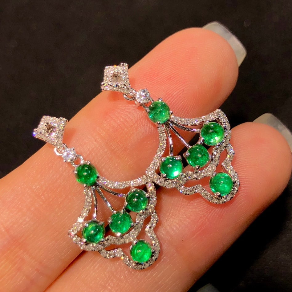 14k Gold 1.43 Ctw Natural Emerald & Diamond Earrings - 4