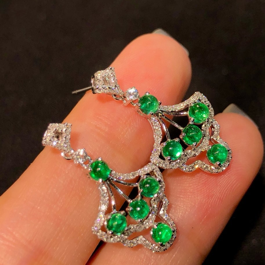 14k Gold 1.43 Ctw Natural Emerald & Diamond Earrings - 5