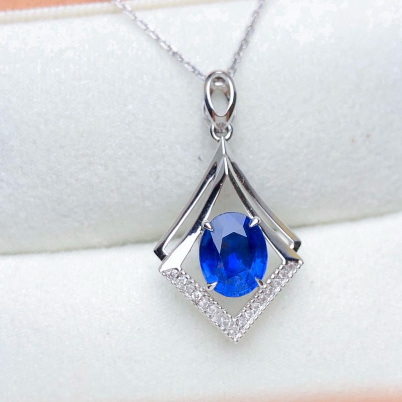 14k Gold 1.60 Ctw Vivid Blue Natural Sapphire & Diamond Pendant( Without Chain ) - 3