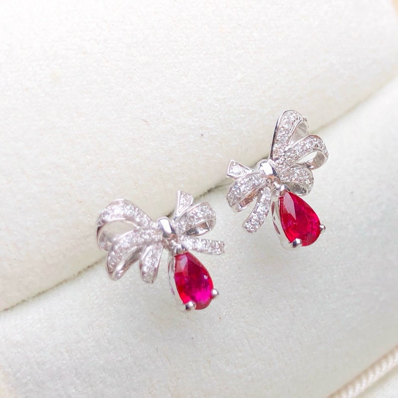14k Gold 0.70 Ctw Natural Ruby & Diamond Earrings - 6