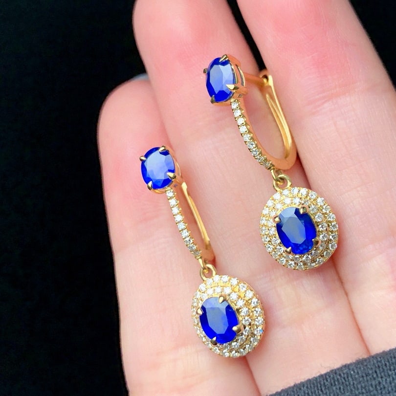 14k Gold 2.23 Ctw Natural Sapphire & Diamond Earrings - 2