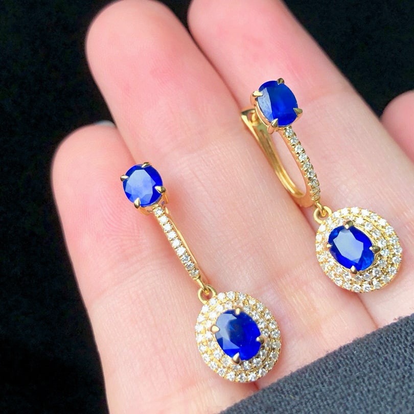14k Gold 2.23 Ctw Natural Sapphire & Diamond Earrings - 5