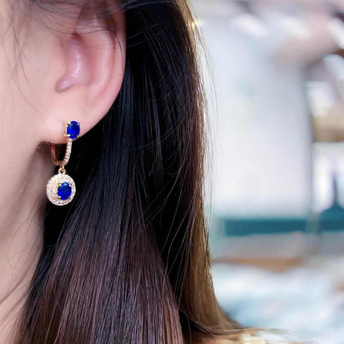 14k Gold 2.23 Ctw Natural Sapphire & Diamond Earrings - 6