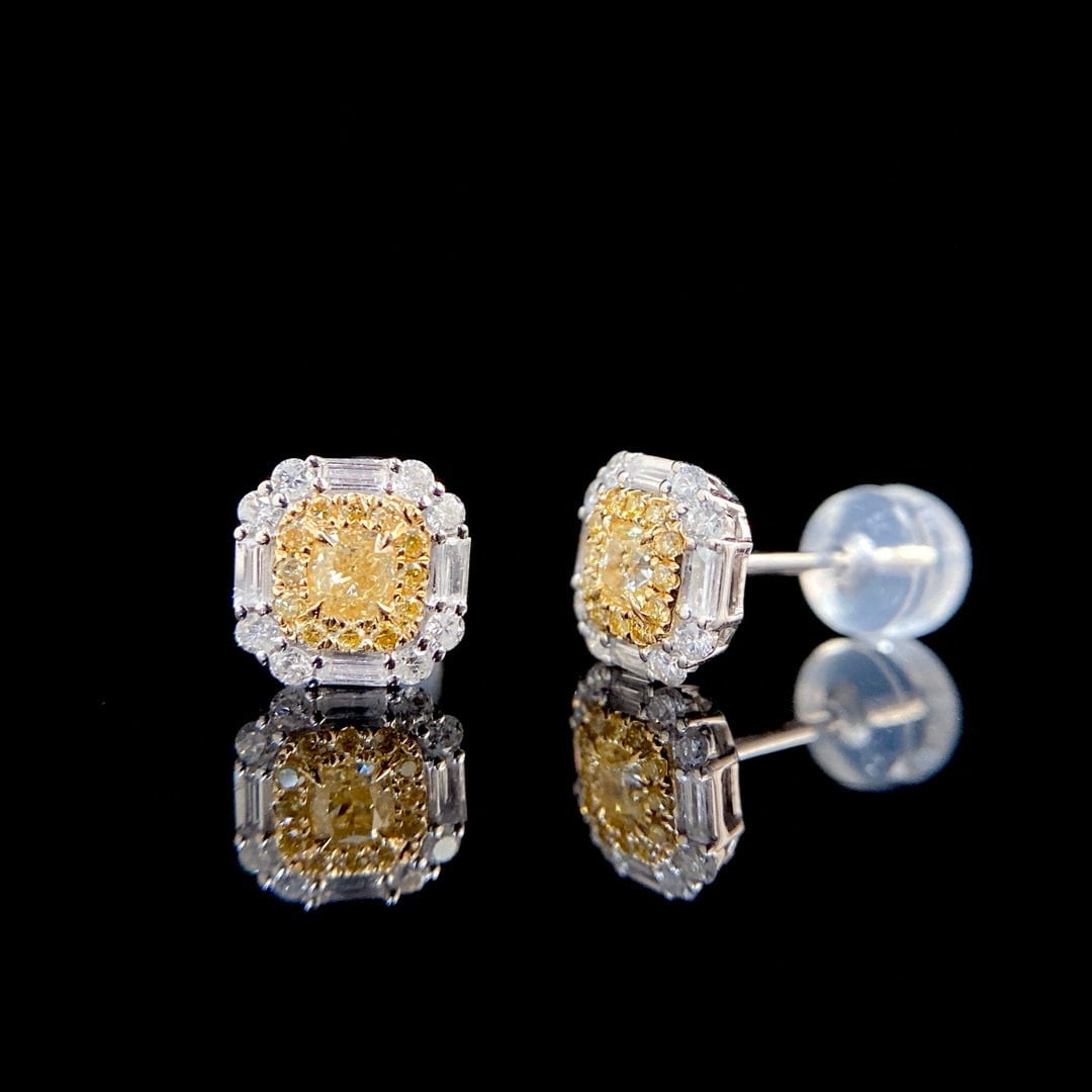 14k Gold 0.60 Ctw Natural Yellow Diamond & Diamond Earrings - 2