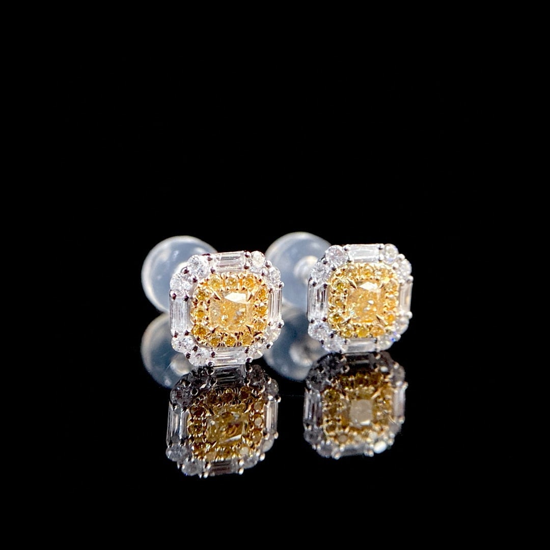 14k Gold 0.60 Ctw Natural Yellow Diamond & Diamond Earrings - 3