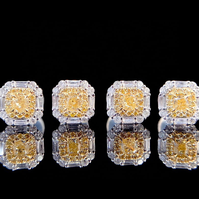 14k Gold 0.60 Ctw Natural Yellow Diamond & Diamond Earrings - 4