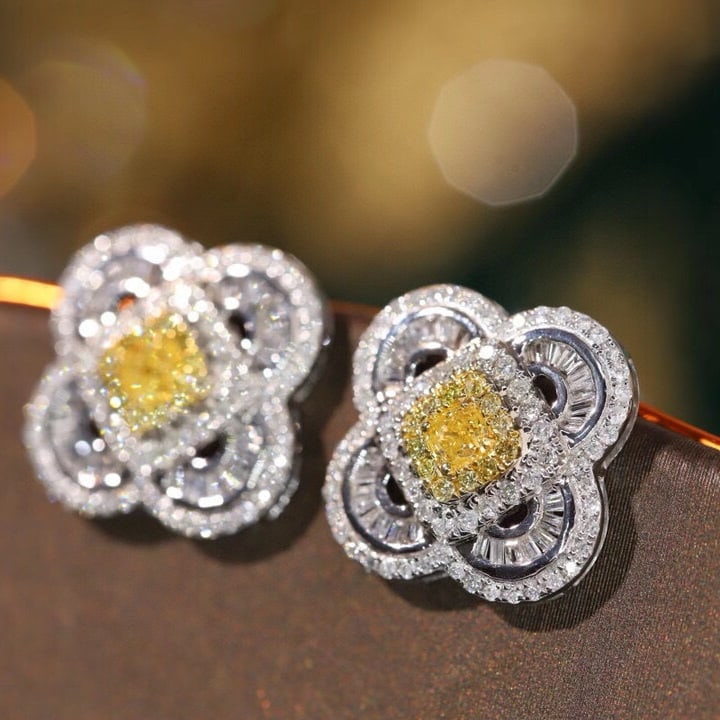 14k Gold 1.10 Ctw Natural Yellow Diamond & Diamond Earrings - 3